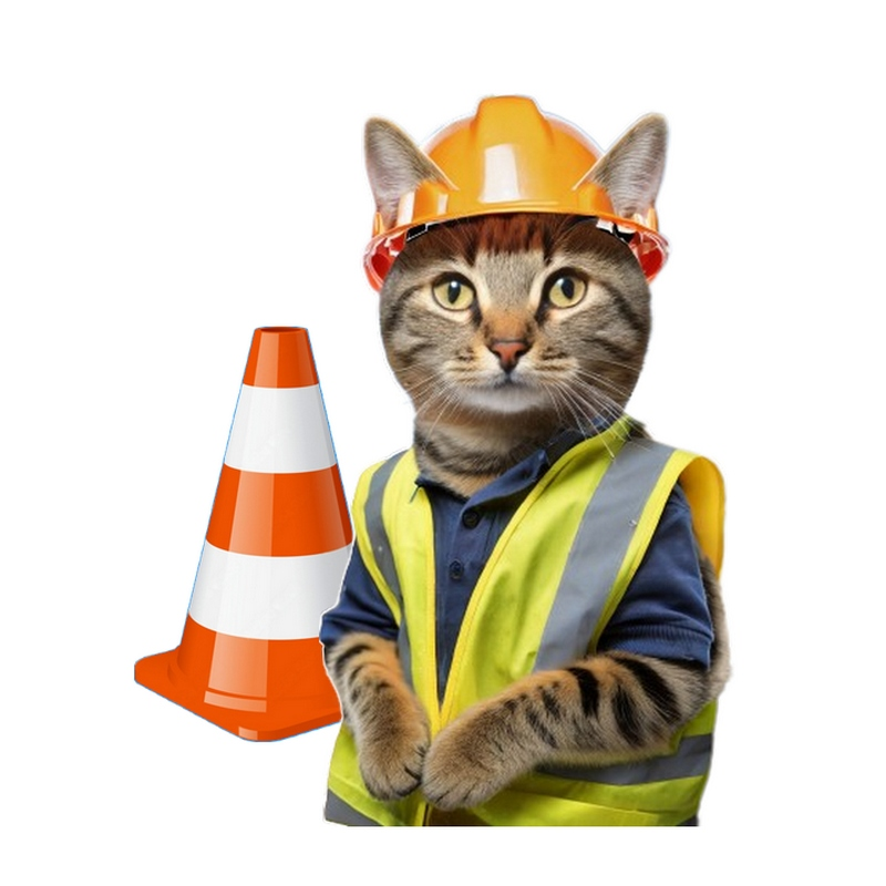 Chat en tenue de chantier sécurité protection