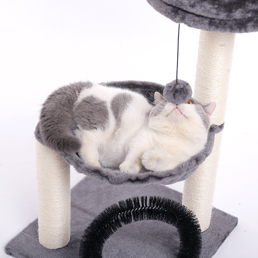 Arbre à chat Multifonctions : panier et hamac + boule de jeu et arceau de massage. Classique mais tellement efficace ! 😻🐾