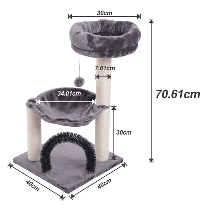 Arbre à chat Multifonctions : panier et hamac + boule de jeu et arceau de massage. Classique mais tellement efficace ! 😻🐾