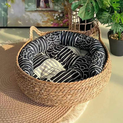 Panier rond en osier pour chat CHIC BED : confort et élégance naturelle 🛌🏻✨