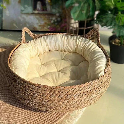 Panier rond en osier pour chat CHIC BED : confort et élégance naturelle 🛌🏻✨