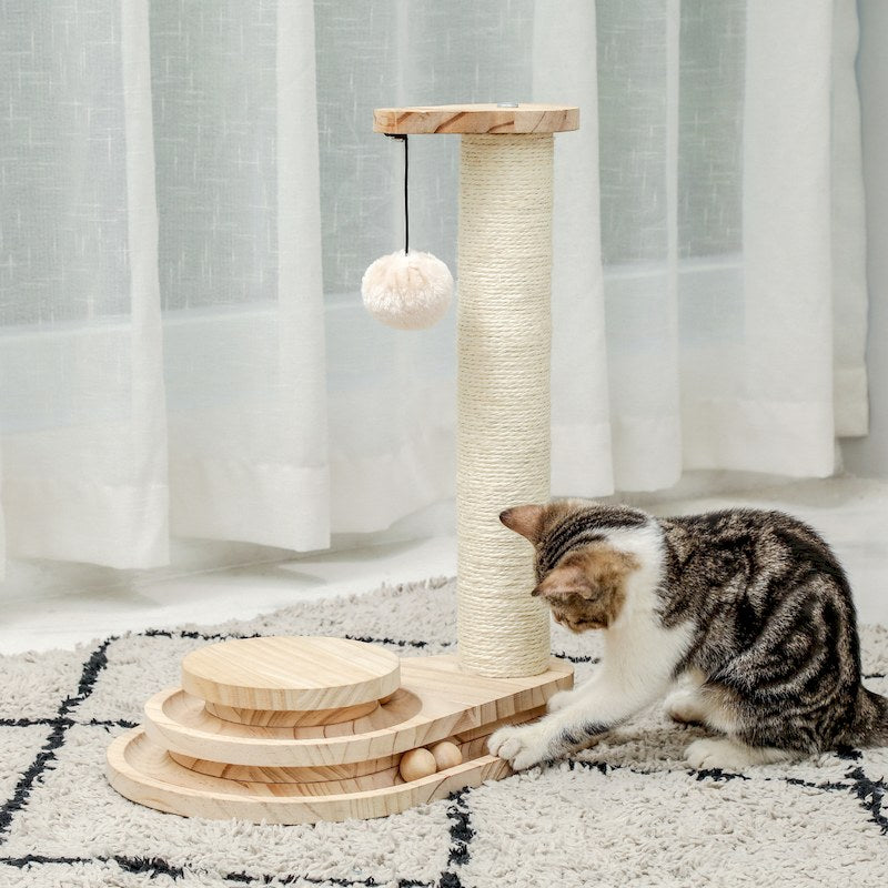 Poteau griffoir et jeu interactif à boules pour chat ROLL SCRATCHER Pour chasser l'ennui ! 🔘🐾